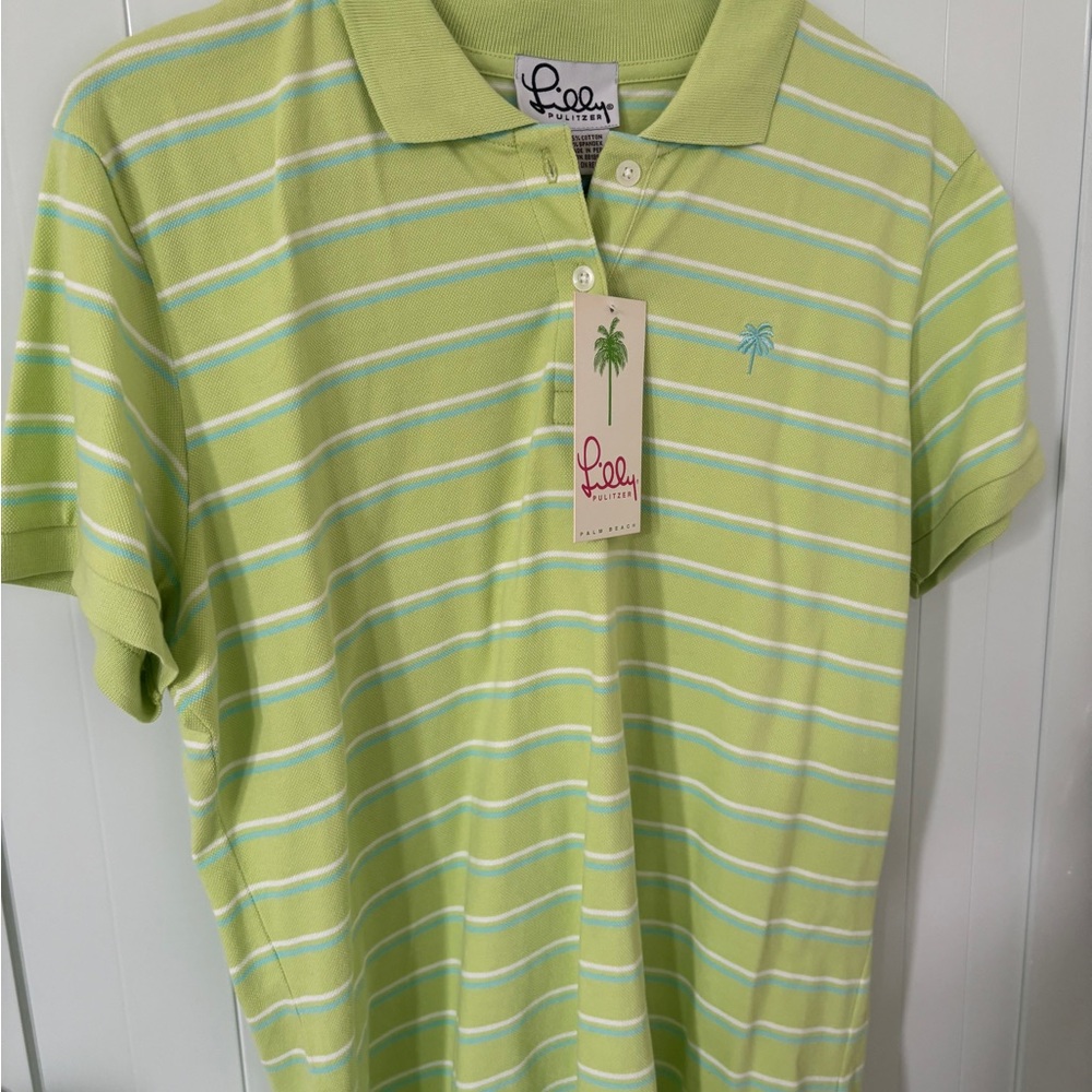 Lilly Pulitzer womens Lime and White Striped Polo